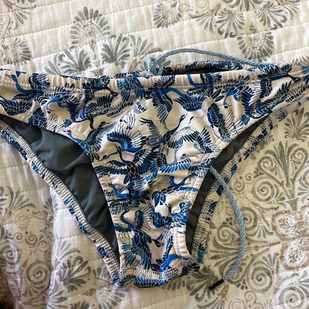 Jolyn “Andy” bikini bottom, white and blue swan print